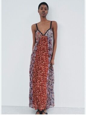 Zara Multicolor Floral Patchwork Maxi Dress